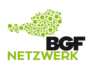 Abbildung in Österreich in grünen Punkten und Schriftzug BGF Netzwerk